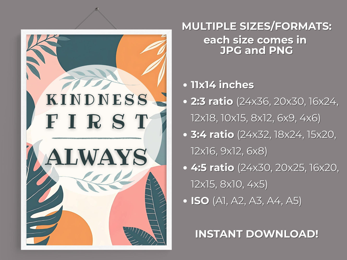 Mental Health Poster | Kindness First Always Classroom Decor Wall Art (Digital Download)