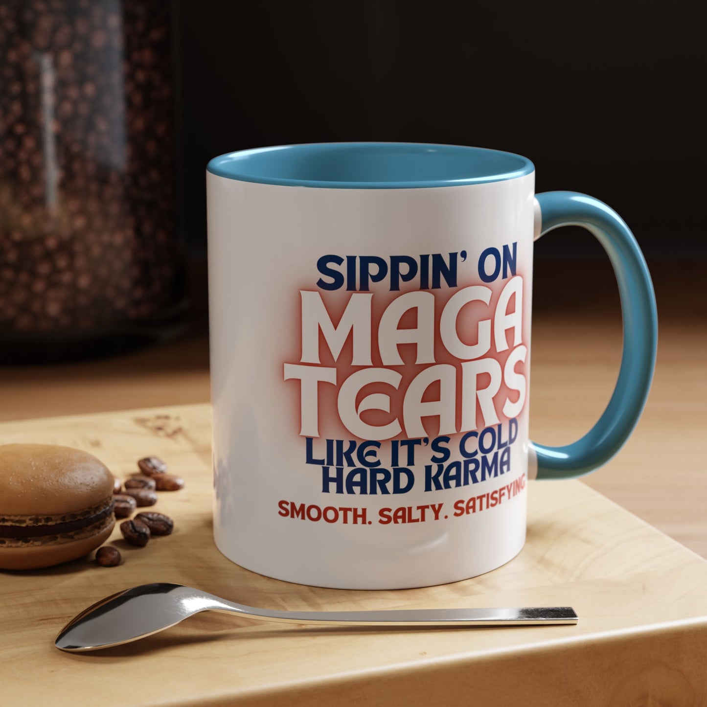 Sippin' on MAGA Tears Liberal Latte Coffee Mug | Color Accent Handle (11 oz or 15 oz)