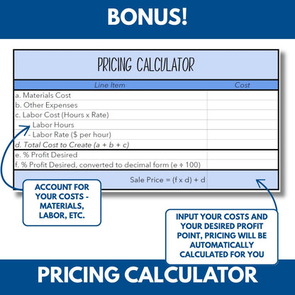 Craft Fair Sales Tracker + Inventory Spreadsheet (Excel, PDF, Google Sheets) + Bonus Price Calculator