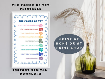 Growth Mindset Wall Art: Power of Yet, Classroom Counseling SEL Decor (Digital Download)