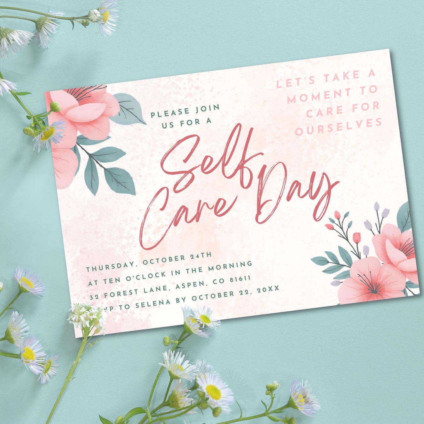 Self Care Day Invite Templates | Mental Health or Wellness Party (Editable on Canva)