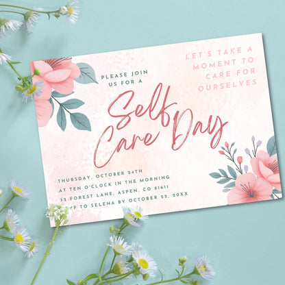 Self Care Day Invite Templates | Mental Health or Wellness Party (Editable on Canva)