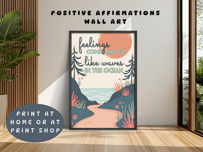 Coping Skills Counsellor Wall Art | Mental Health Poster - Feelings Are Like Waves (Digital Download)