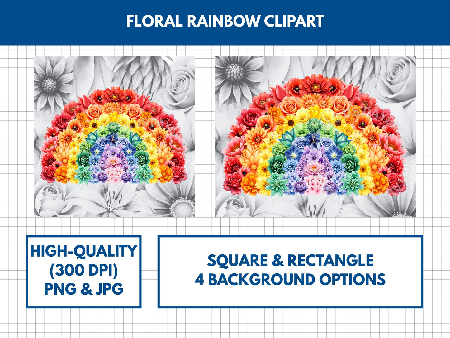LGBTQ Pride Floral Rainbow Clipart | Watercolor Flowers (Digital Download, PNG, JPG)