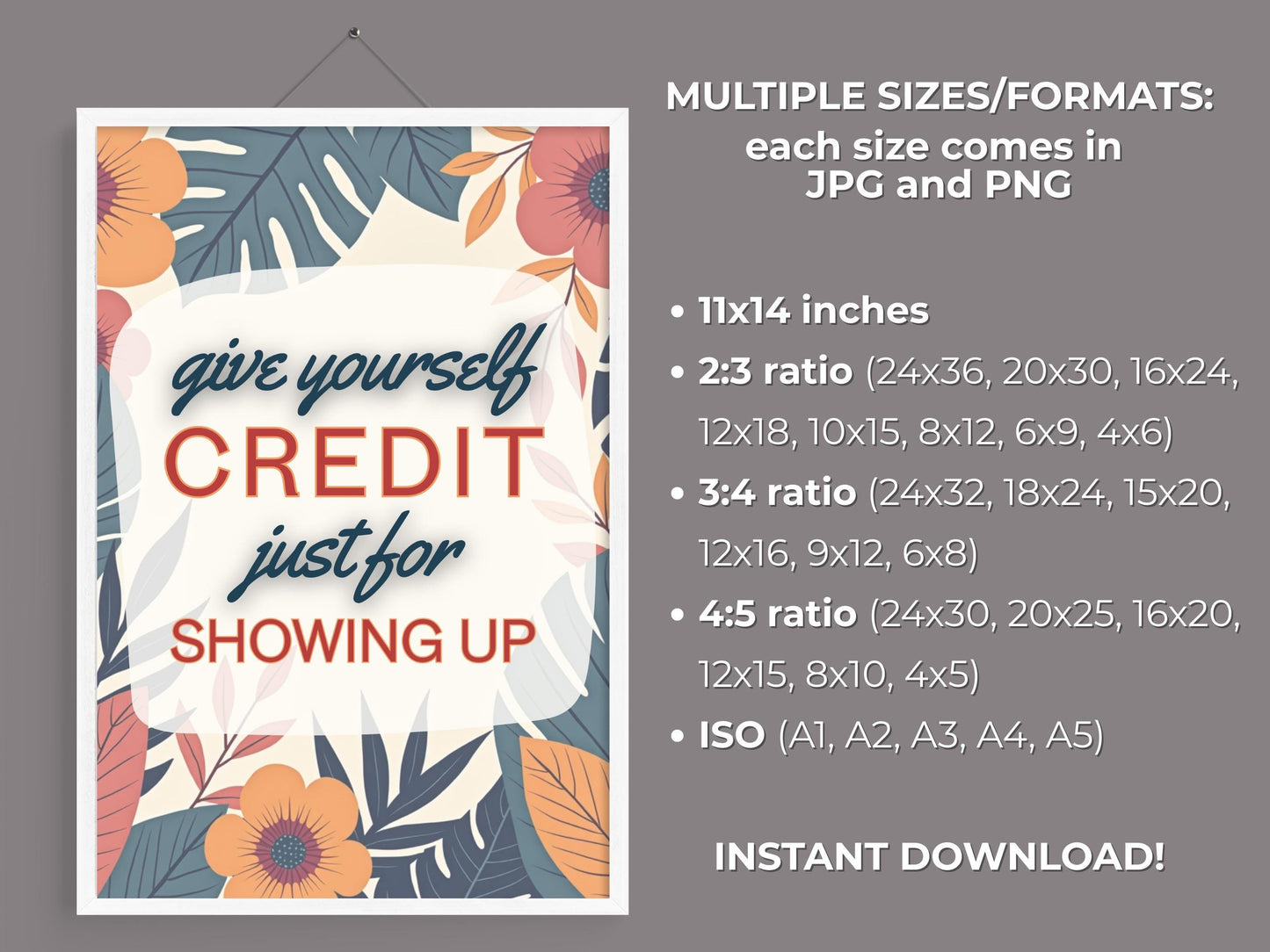 Positive Self Talk Wall Art | Mental Health Poster - Credit For Showing Up (Digital Download)