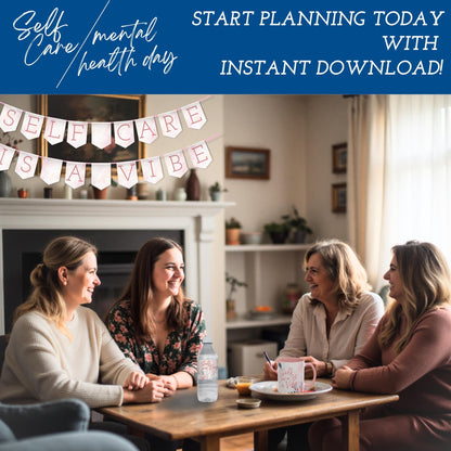 Self-Care Deluxe Party Kit | Printable Mental Health Day Invites + Decor + Activities (Canva Templates, PDFs)