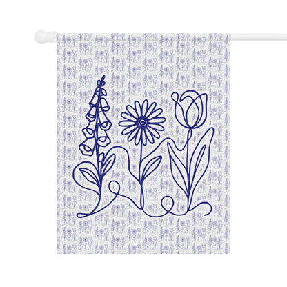 Subtle FDT Flowers Porch Flag | Foxglove Daisy Tulip Patterned Garden Banner (2 Size Options)