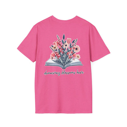 Floral Book Bouquet Unisex T-Shirt | Democracy Blossoms Here - Foxglove Daisy Tulip
