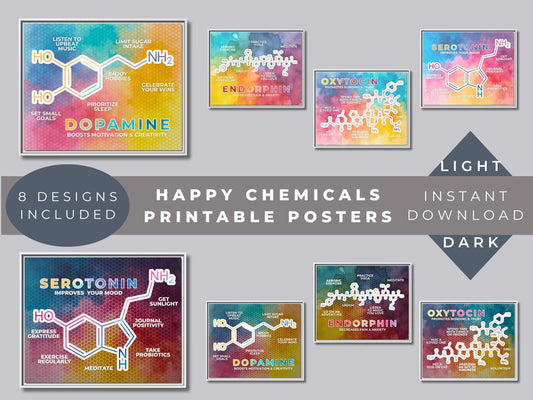 Happy Chemicals Printable Posters | Mental Health Chemistry Wall Art (Digital Download)