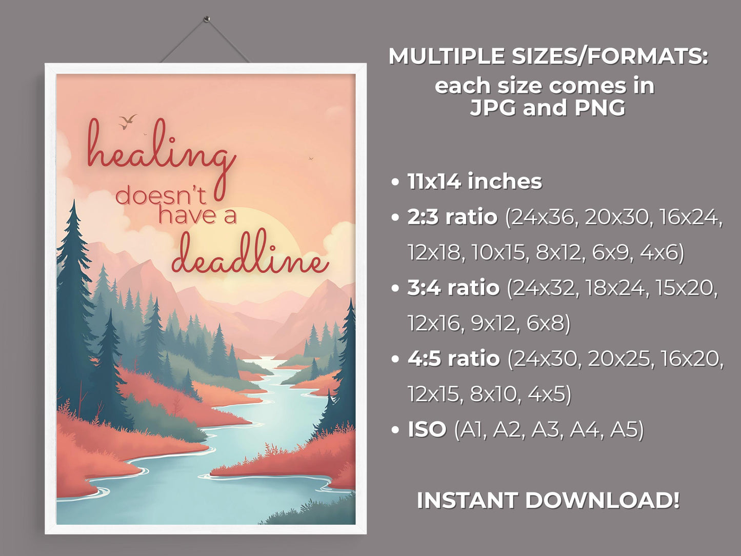 Emotional Support Wall Art | Healing Doesn't Have a Deadline Poster (Digital Download)