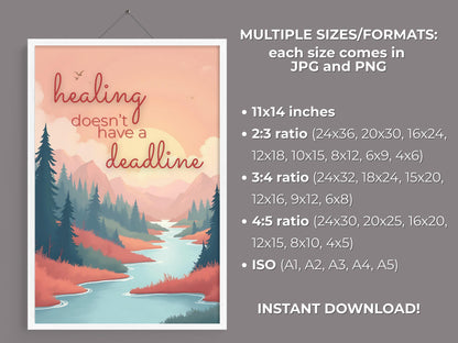 Emotional Support Wall Art | Healing Doesn't Have a Deadline Poster (Digital Download)