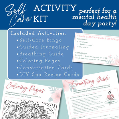 Self-Care Party Activity Kit | Printable Wellness Games, Guides, & Spa Recipes (Digital Download, PDF)