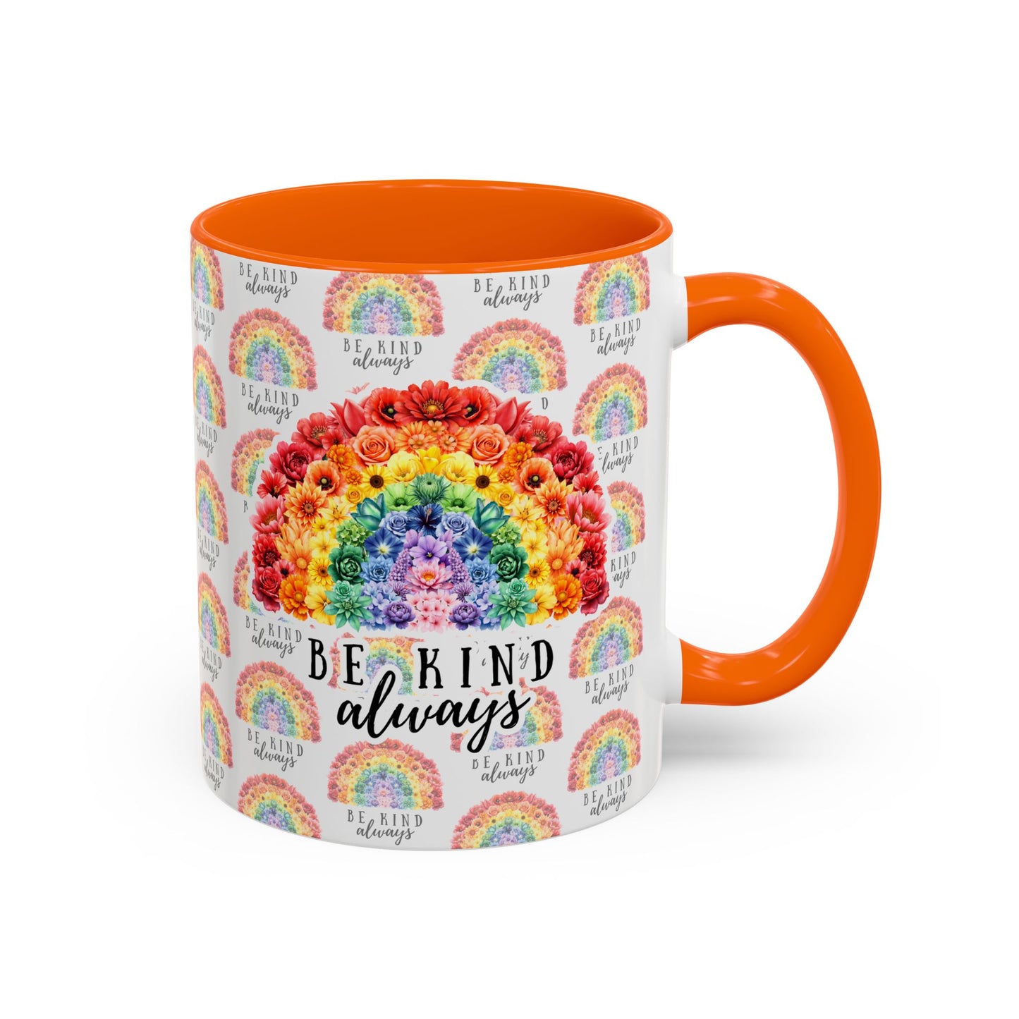 Floral Rainbow Accent Coffee Mug | Be Kind Always, 11oz/15oz