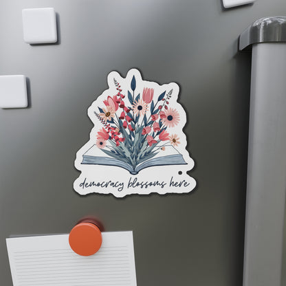 Floral Democracy Die-Cut Magnet | Flower Book Gift for Readers, Democratic Activist Car Magnet