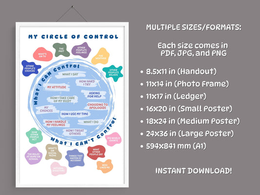 Circle of Control Poster: Kids Therapy Tool, Social Emotional Learning (Digital Download, Printable Worksheet)