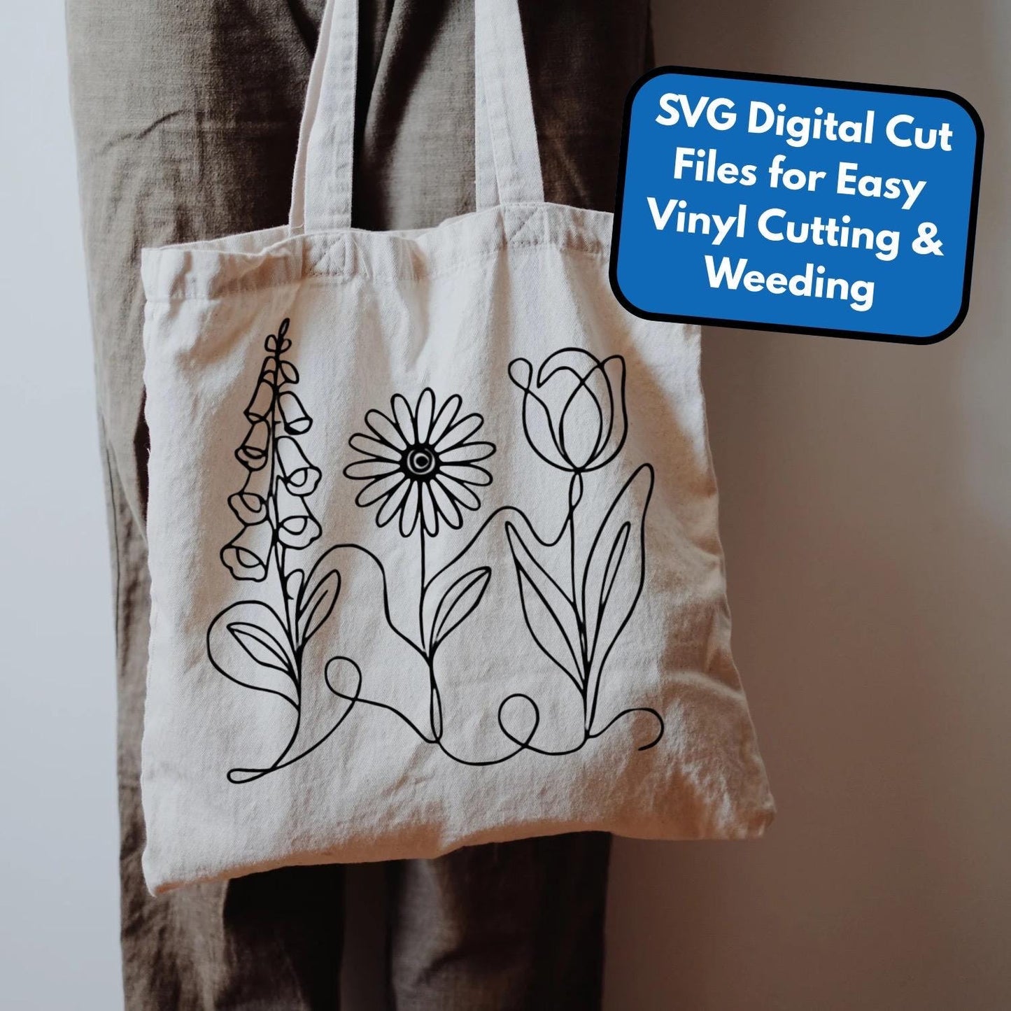 Subtle FDT Flowers Line Art Clipart | Foxglove, Daisy, Tulip (Instant Download, svg, png, jpg)