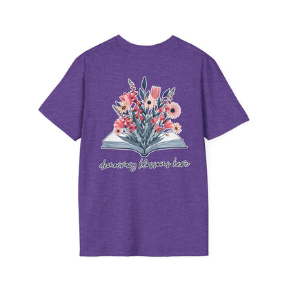 Floral Book Bouquet Unisex T-Shirt | Democracy Blossoms Here - Foxglove Daisy Tulip