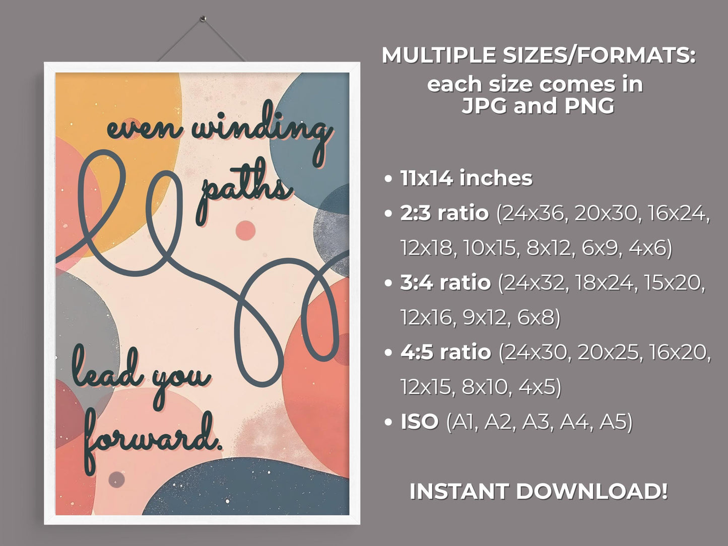 Growth Mindset Encouragement Wall Art | Winding Path Mental Health Poster (Digital Download)