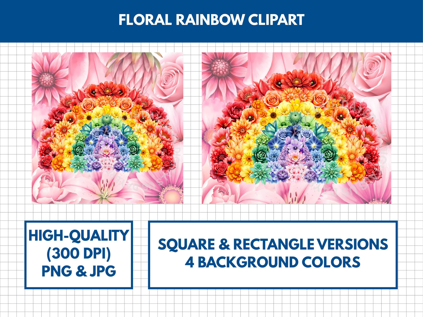 LGBTQ Pride Floral Rainbow Clipart | Watercolor Flowers (Digital Download, PNG, JPG)