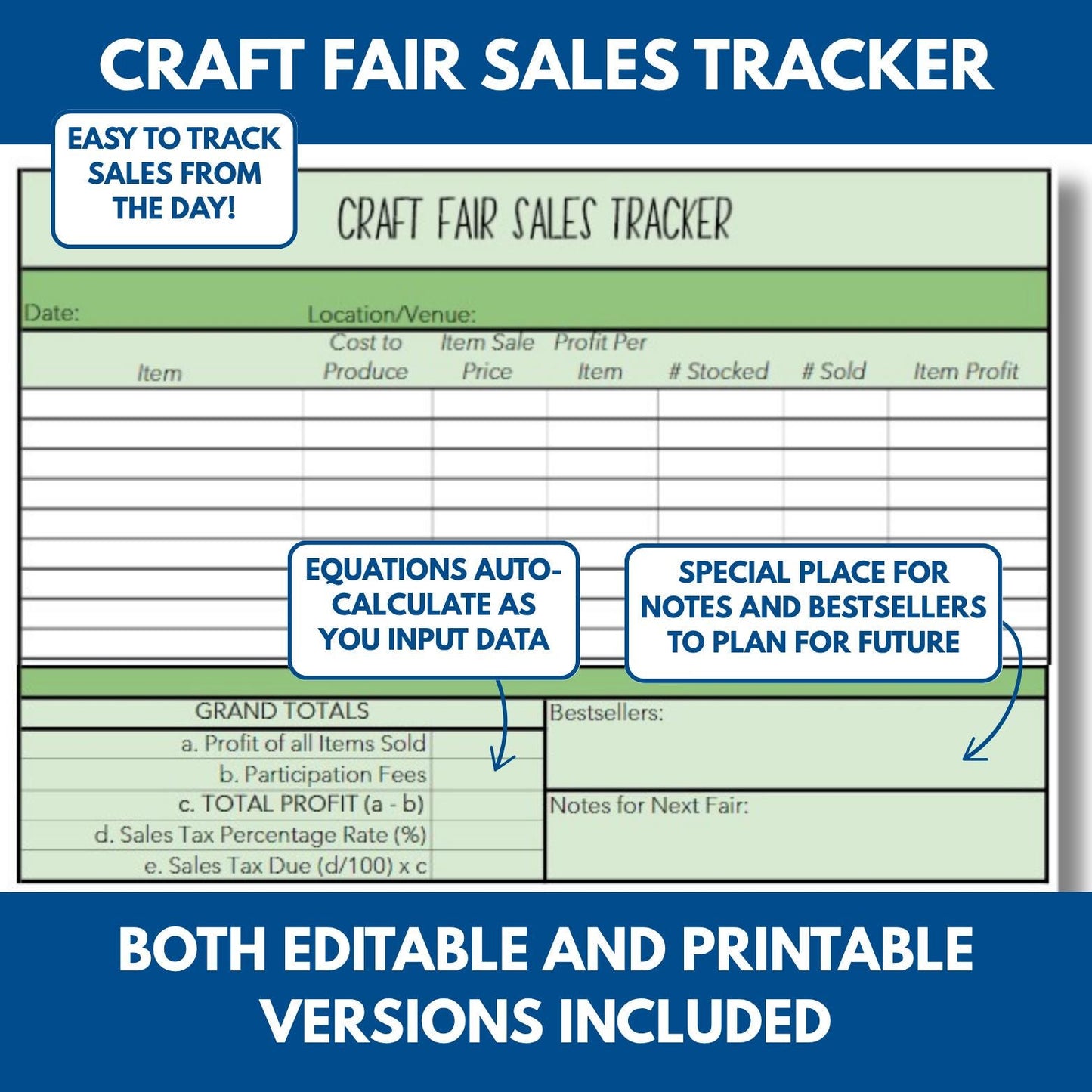 Crochet Project Planner + Craft Fair Tracker + Inventory Spreadsheet + Price Calculator (PDF, Excel, Google Sheets)
