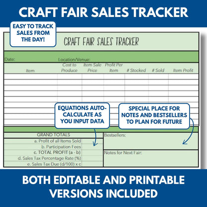Crochet Project Planner + Craft Fair Tracker + Inventory Spreadsheet + Price Calculator (PDF, Excel, Google Sheets)