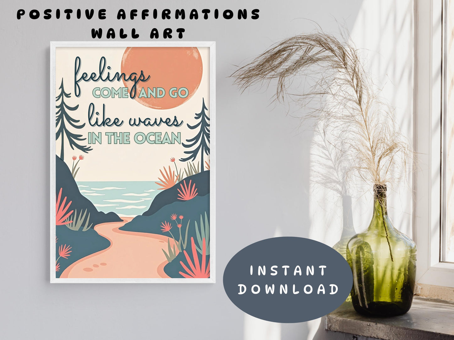 Coping Skills Counsellor Wall Art | Mental Health Poster - Feelings Are Like Waves (Digital Download)