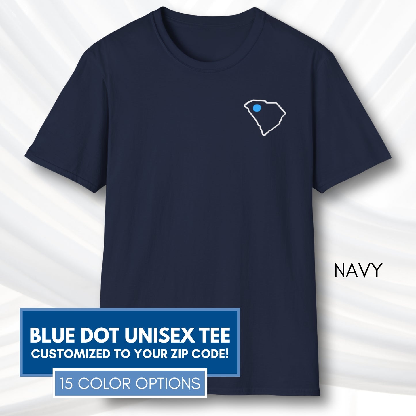 Blue-Dot-Red-State-Unisex-Short-Sleeve-Tee-Democratic-Activist-Tshirt-Top-Custom-Location-Navy