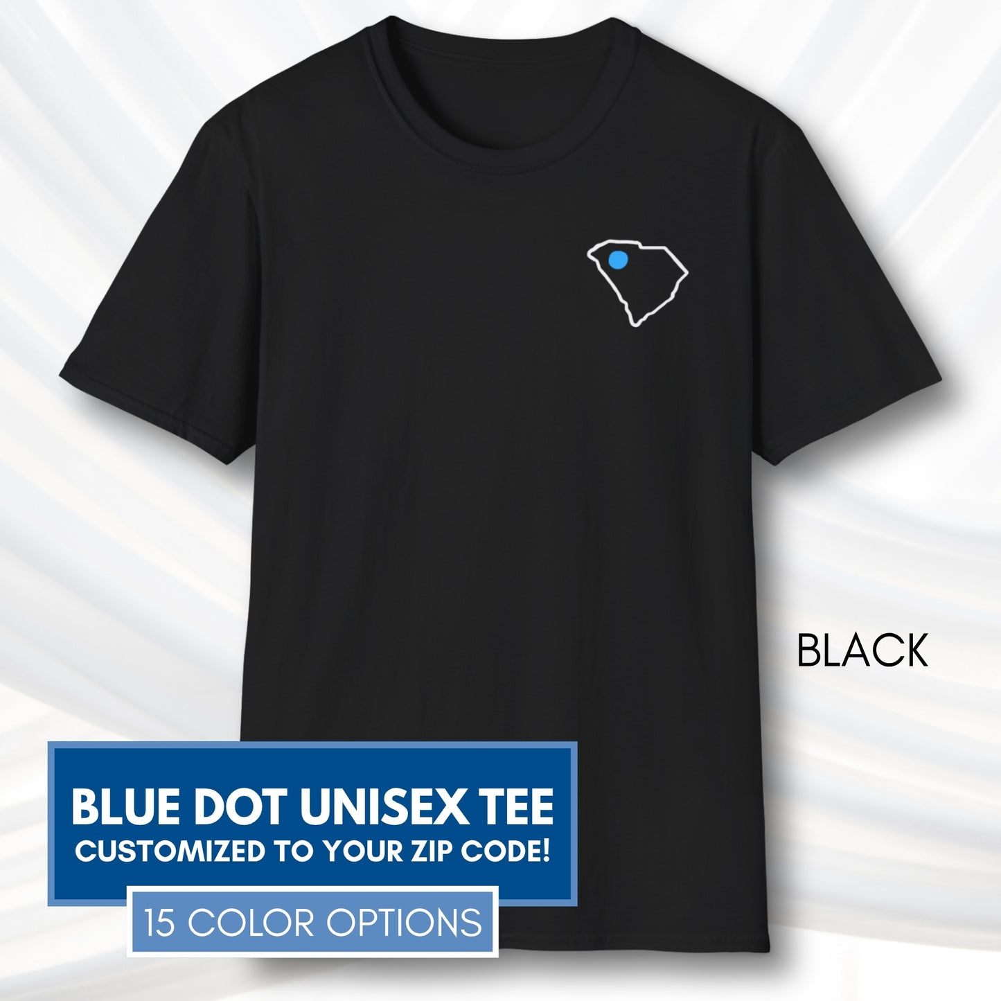 Blue-Dot-Red-State-Unisex-Short-Sleeve-Tee-Democratic-Activist-Tshirt-Top-Custom-Location-Black