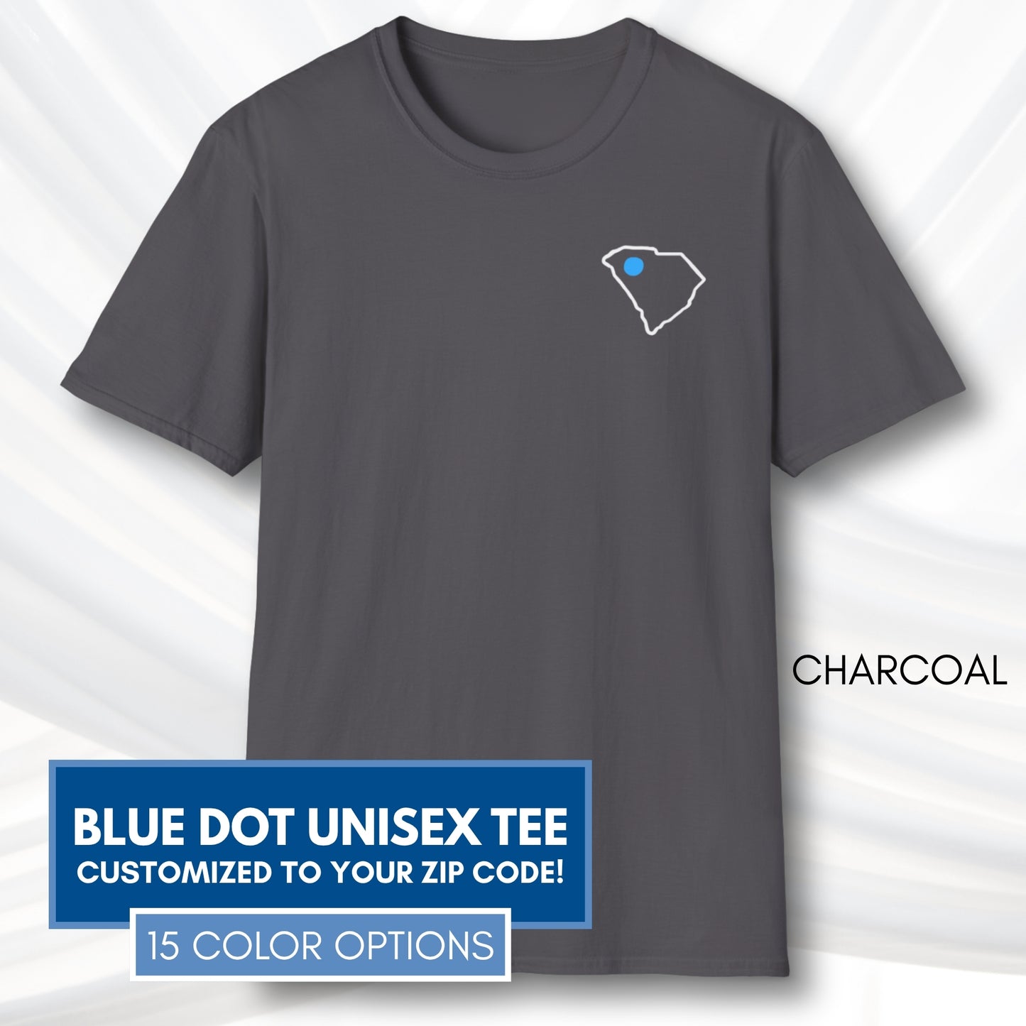Blue-Dot-Red-State-Unisex-Short-Sleeve-Tee-Democratic-Activist-Tshirt-Top-Custom-Location-Charcoal