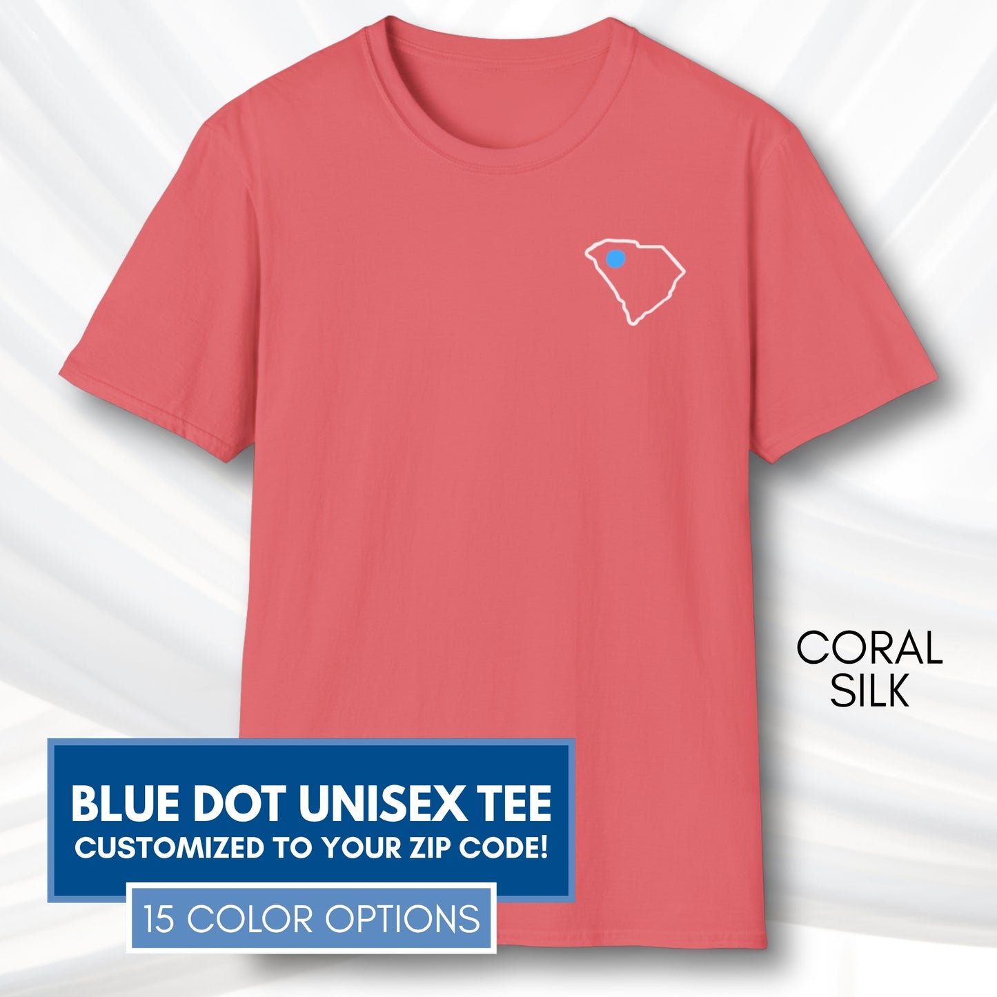 Blue-Dot-Red-State-Unisex-Short-Sleeve-Tee-Democratic-Activist-Tshirt-Top-Custom-Location-Coral-Silk