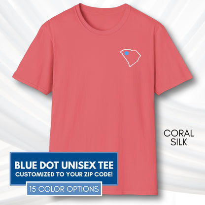 Blue-Dot-Red-State-Unisex-Short-Sleeve-Tee-Democratic-Activist-Tshirt-Top-Custom-Location-Coral-Silk
