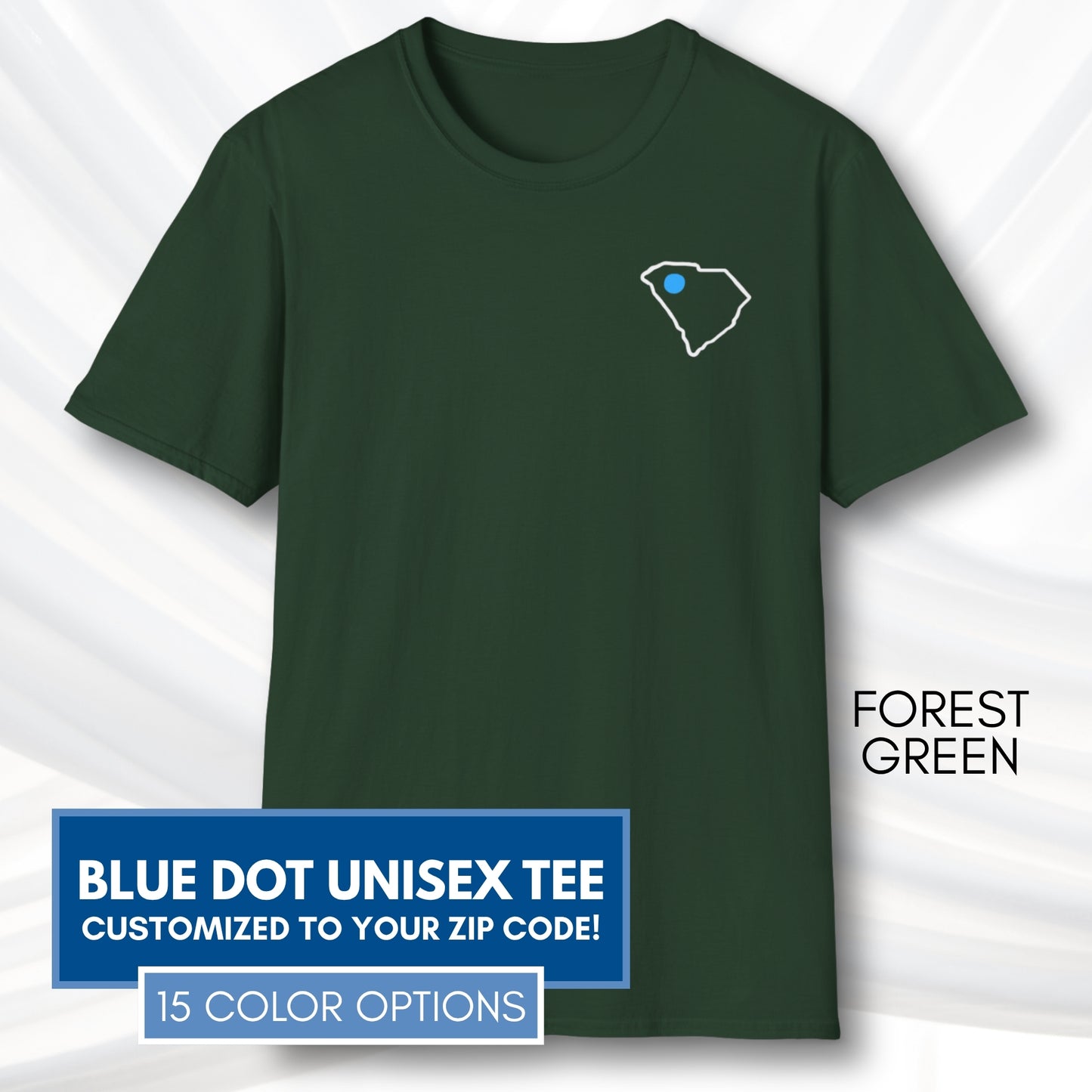 Blue-Dot-Red-State-Unisex-Short-Sleeve-Tee-Democratic-Activist-Tshirt-Top-Custom-Location-Forest-Green