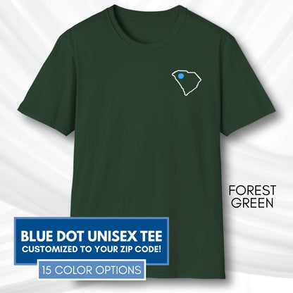 Blue-Dot-Red-State-Unisex-Short-Sleeve-Tee-Democratic-Activist-Tshirt-Top-Custom-Location-Forest-Green