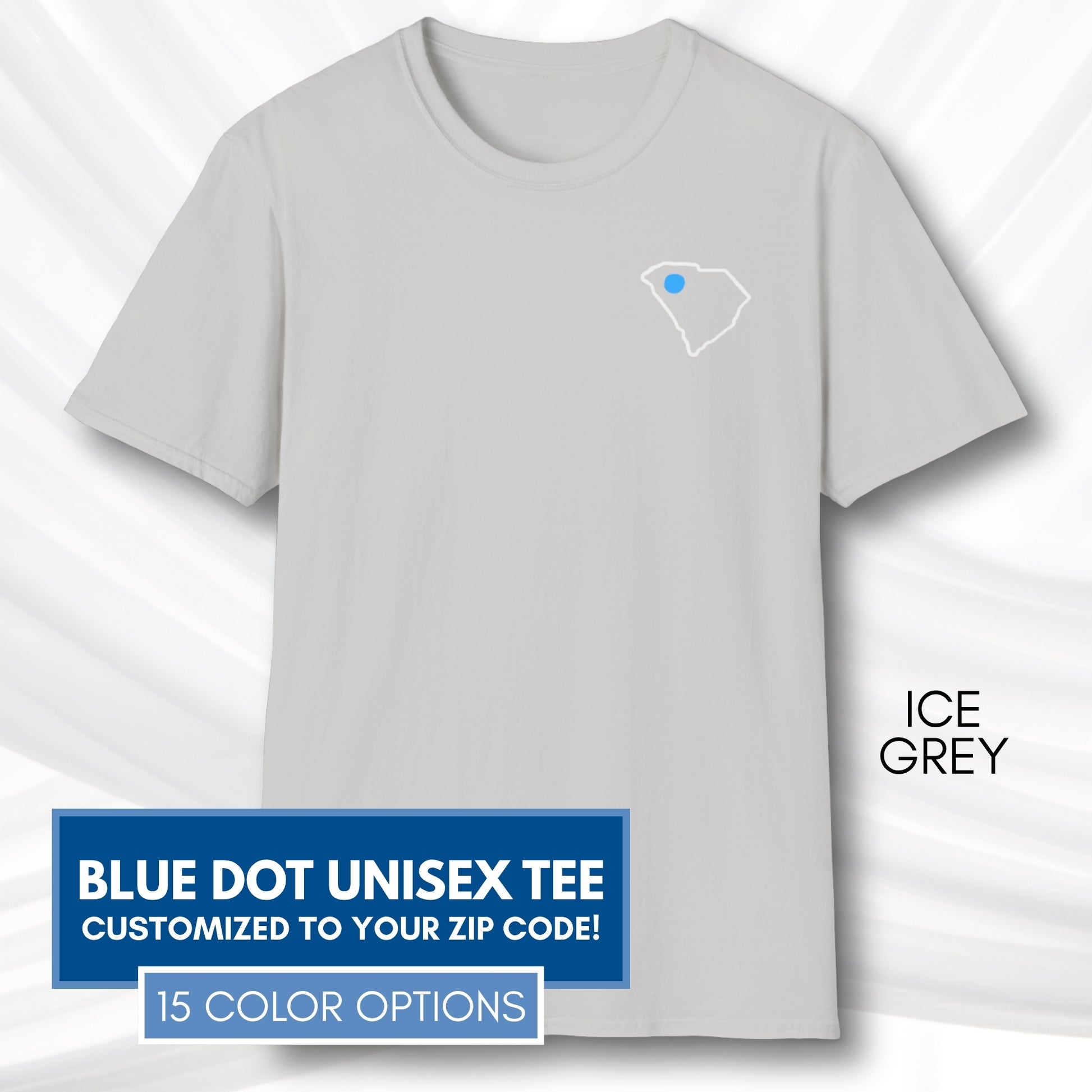 Blue-Dot-Red-State-Unisex-Short-Sleeve-Tee-Democratic-Activist-Tshirt-Top-Custom-Location-Ice-Grey