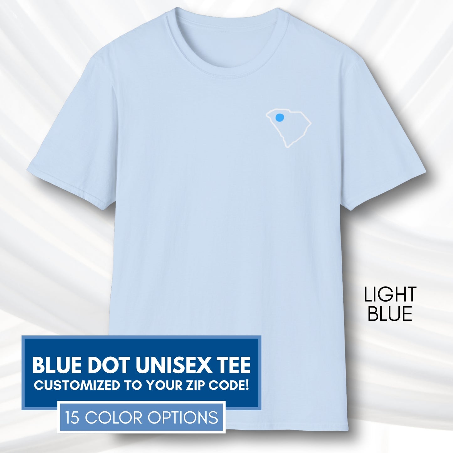 Blue-Dot-Red-State-Unisex-Short-Sleeve-Tee-Democratic-Activist-Tshirt-Top-Custom-Location-Light-Blue