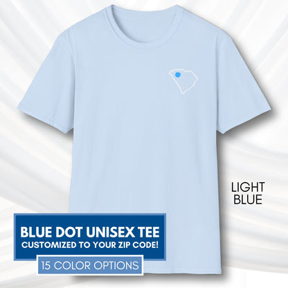 Blue-Dot-Red-State-Unisex-Short-Sleeve-Tee-Democratic-Activist-Tshirt-Top-Custom-Location-Light-Blue