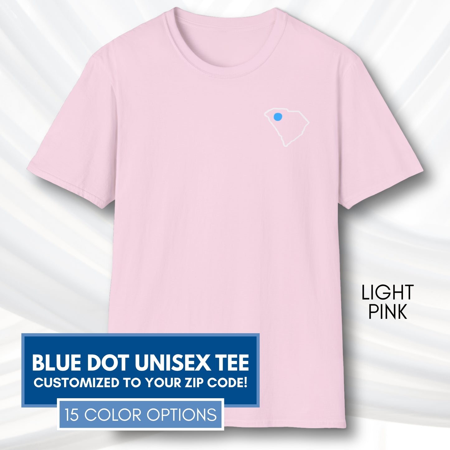 Blue-Dot-Red-State-Unisex-Short-Sleeve-Tee-Democratic-Activist-Tshirt-Top-Custom-Location-Light-Pink