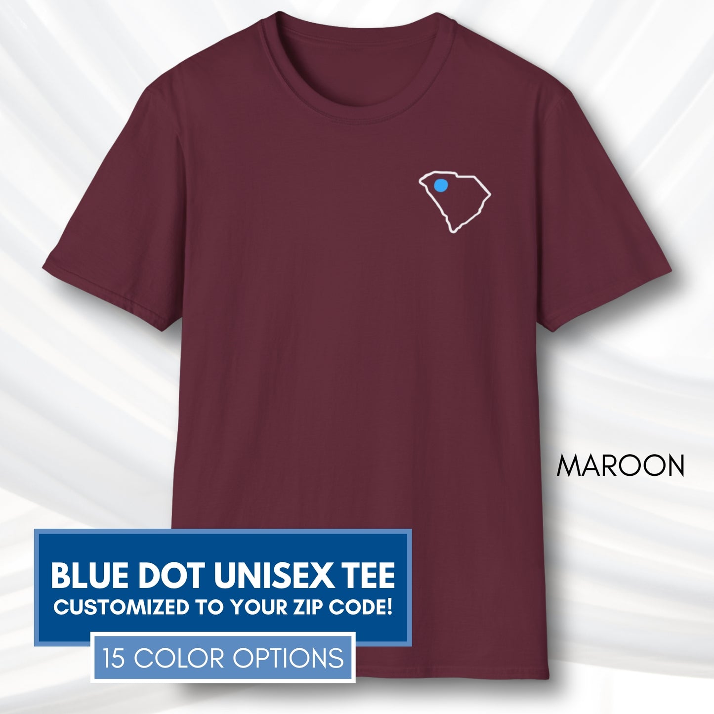 Blue-Dot-Red-State-Unisex-Short-Sleeve-Tee-Democratic-Activist-Tshirt-Top-Custom-Location-Maroon