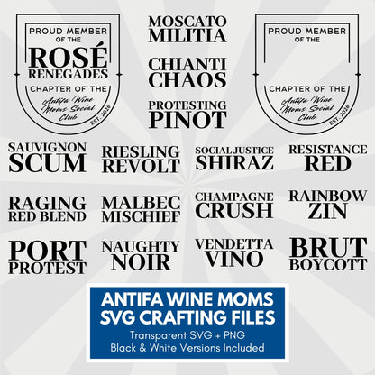 Antifa Wine Moms Clipart Bundle SVG-PNG | Organized Mom Gangs Crafting Files (Digital Download)
