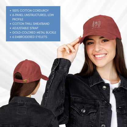 Foxglove-Daisy-Tulip-Corduroy-Hat-Vintage-Embroidered-Baseball-Cap-Anti-Trump-Subtle-FDT-Flowers