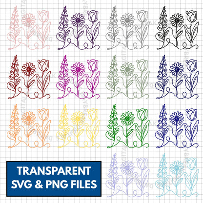 Subtle FDT Flowers Hand Drawn Clipart Bundle | Foxglove Daisy Tulip (Digital Download)