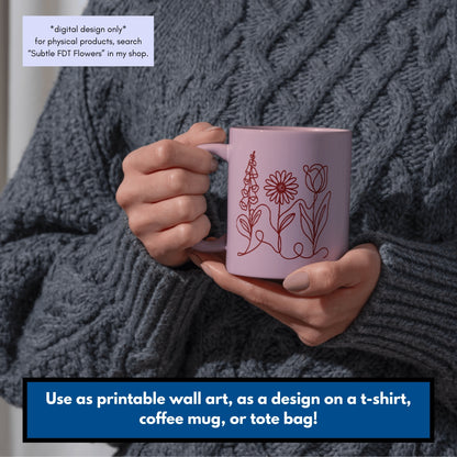 Subtle FDT Flowers Hand Drawn Clipart Bundle | Foxglove Daisy Tulip (Digital Download)