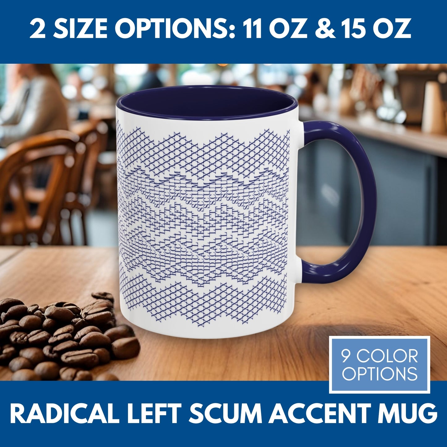 Radical Left Scum Hidden Message Mug | Black and White Knit Chevron Coffee Cup, Color Accent Handle, 11 oz/15 oz