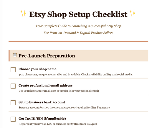 Etsy Shop Setup Checklist