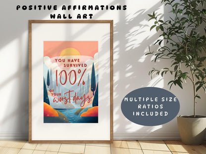 Daily Affirmations Poster | You've Survived Mental Health Wall Art (Digital Download)
