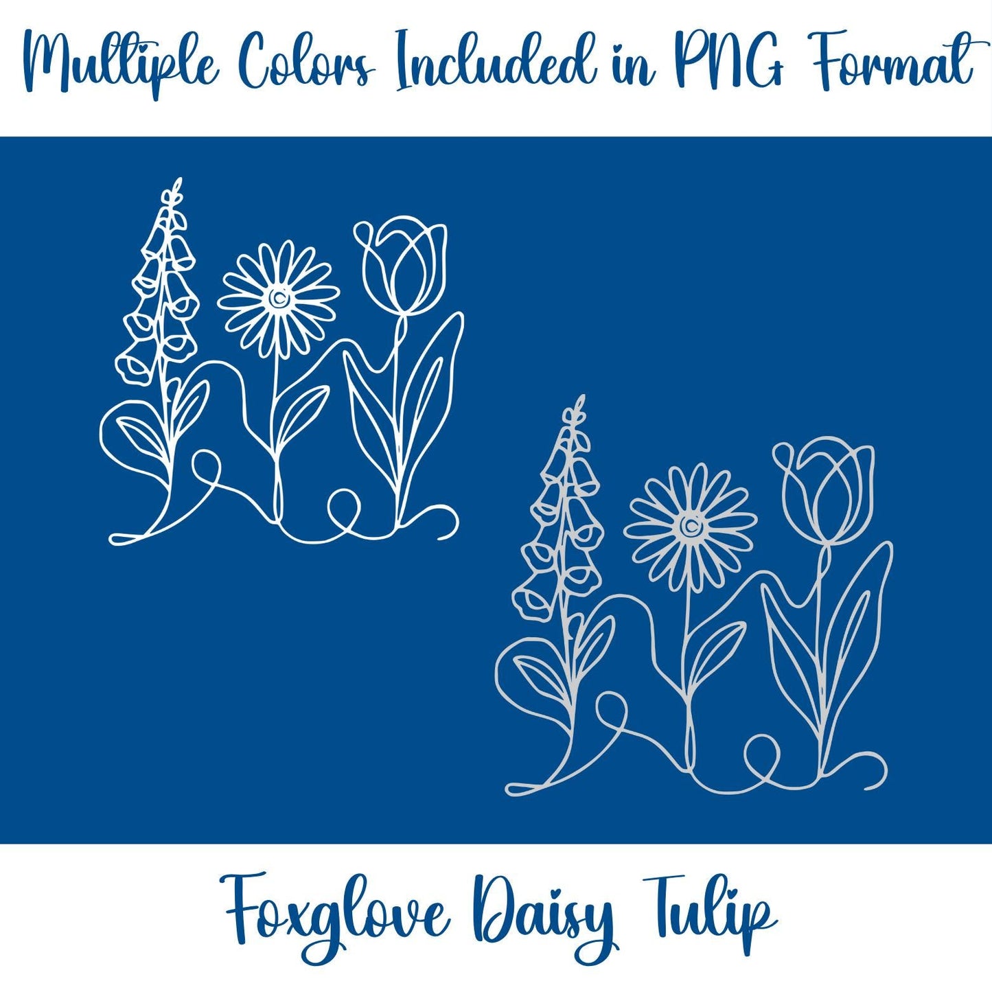 Subtle FDT Flowers Line Art Clipart | Foxglove, Daisy, Tulip (Instant Download, svg, png, jpg)