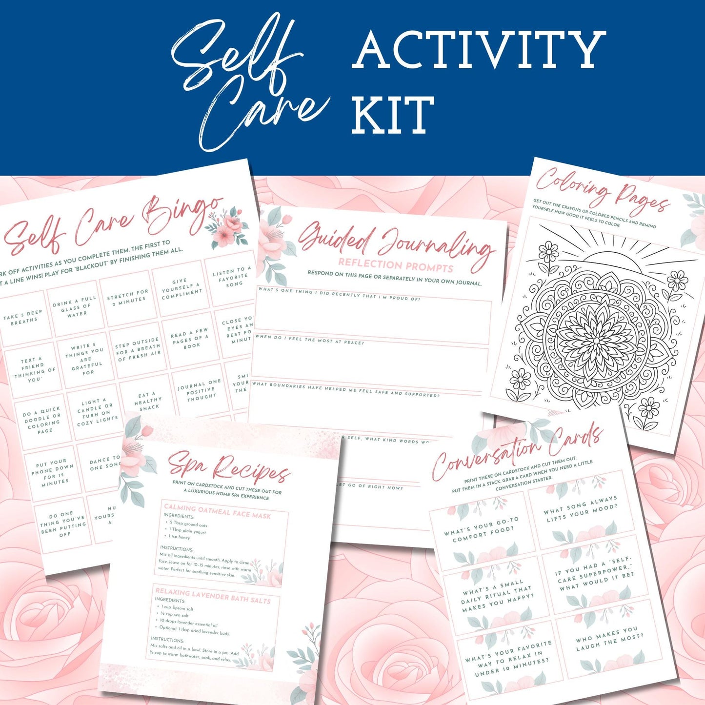 Self-Care Deluxe Party Kit | Printable Mental Health Day Invites + Decor + Activities (Canva Templates, PDFs)