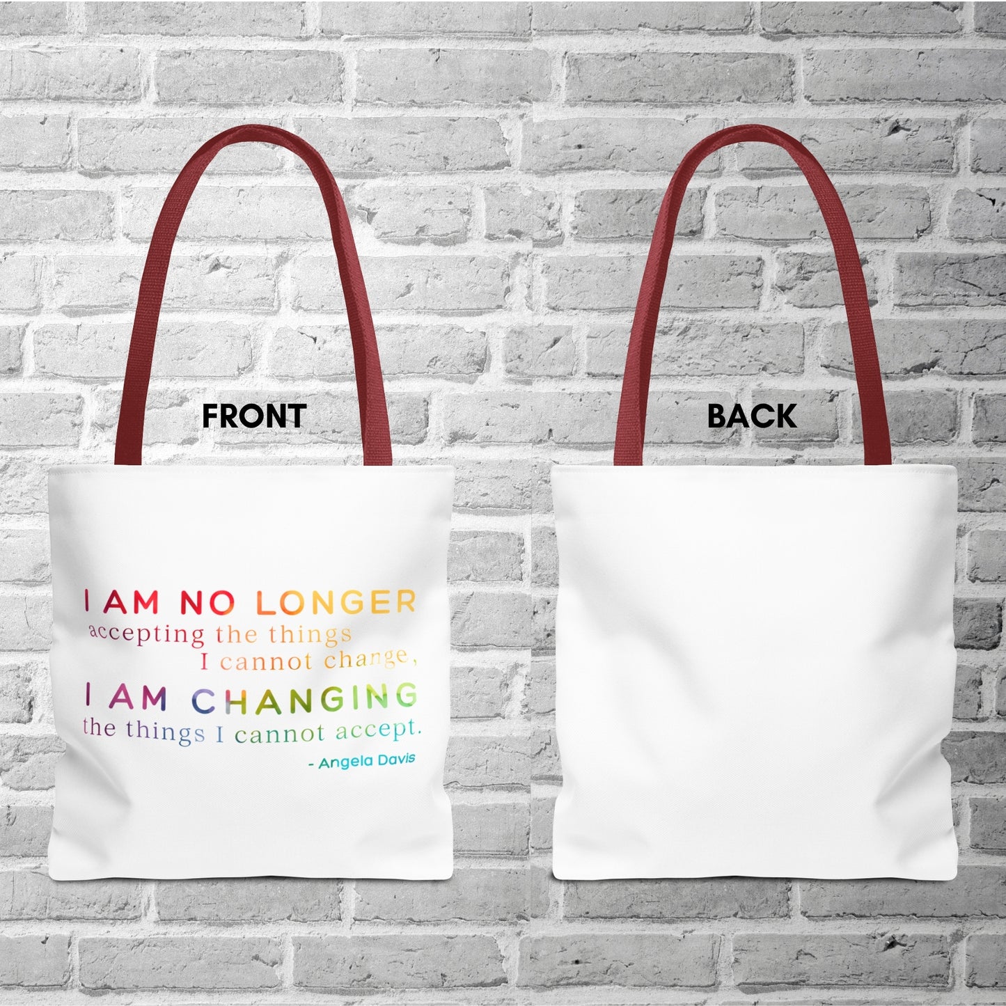angela-davis-quote-tote-political-activist-carry-all-i-am-no-longer-accepting-i-am-changing-market-library-grocery-book-bag-front-back