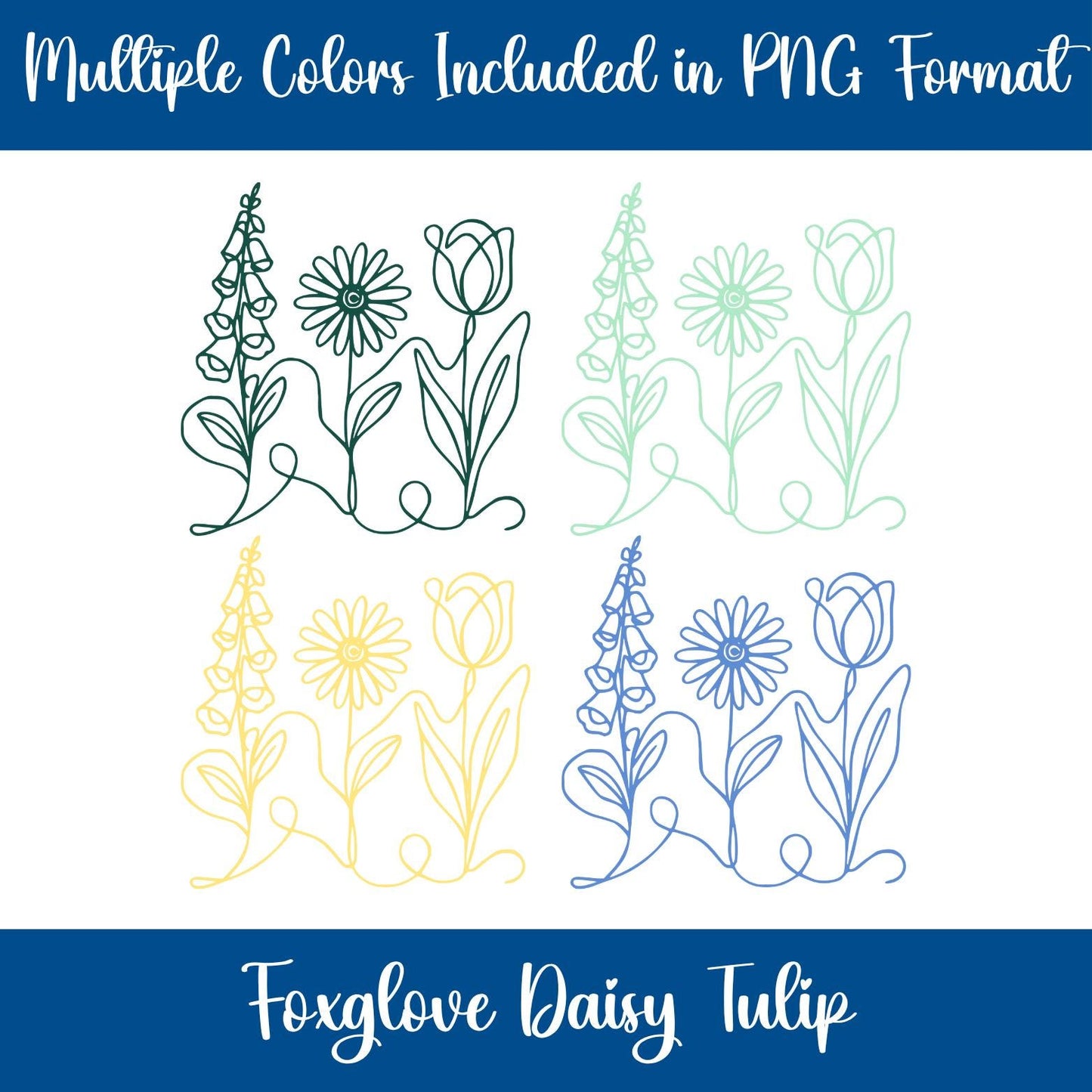 Subtle FDT Flowers Line Art Clipart | Foxglove, Daisy, Tulip (Instant Download, svg, png, jpg)