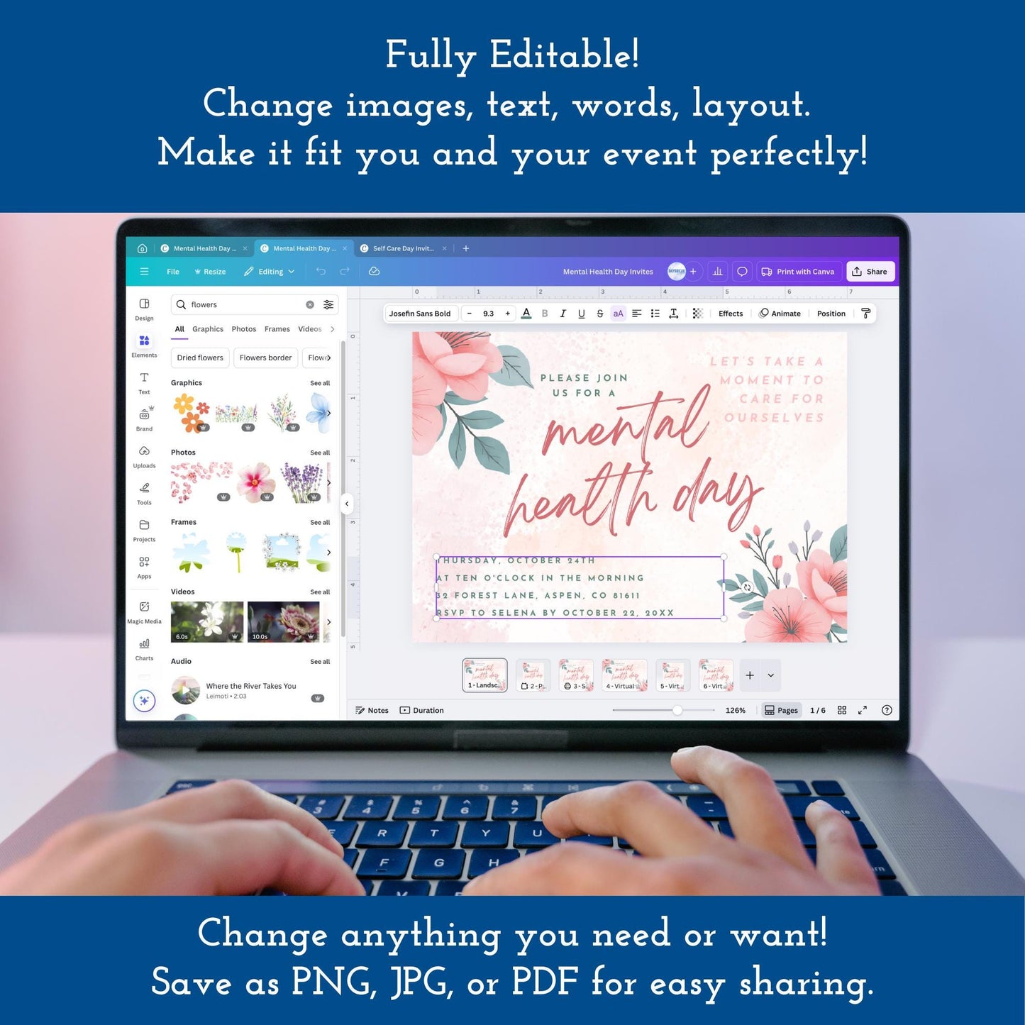 Self-Care Deluxe Party Kit | Printable Mental Health Day Invites + Decor + Activities (Canva Templates, PDFs)